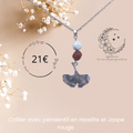Pendentif Feuille de Ginkgo & Pierres Naturelles