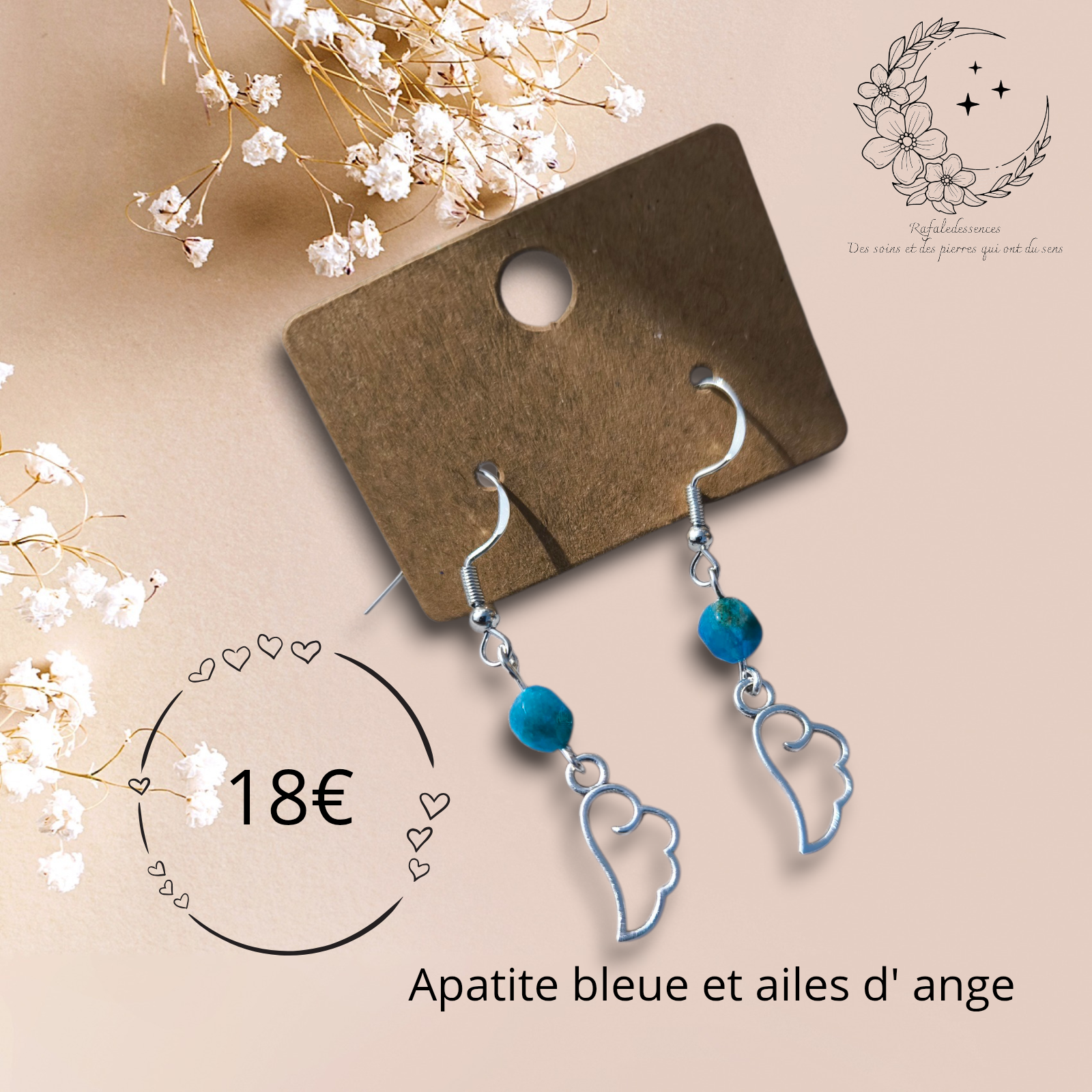 Boucles d’oreilles pendantes Ailes d’Ange – Acier inoxydable & Apatite bleue facettée