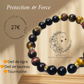 Bracelet Protection & Force – Œil de tigre, Œil de taureau et Tourmaline