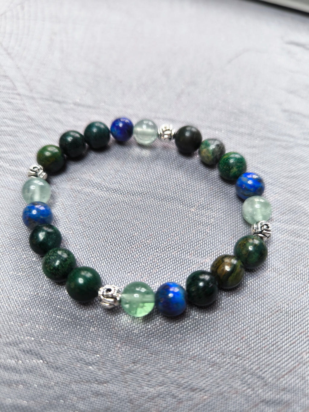 Bracelet Sagesse & Communication – Lapis Lazuli, Jade d’Afrique et Fluorite