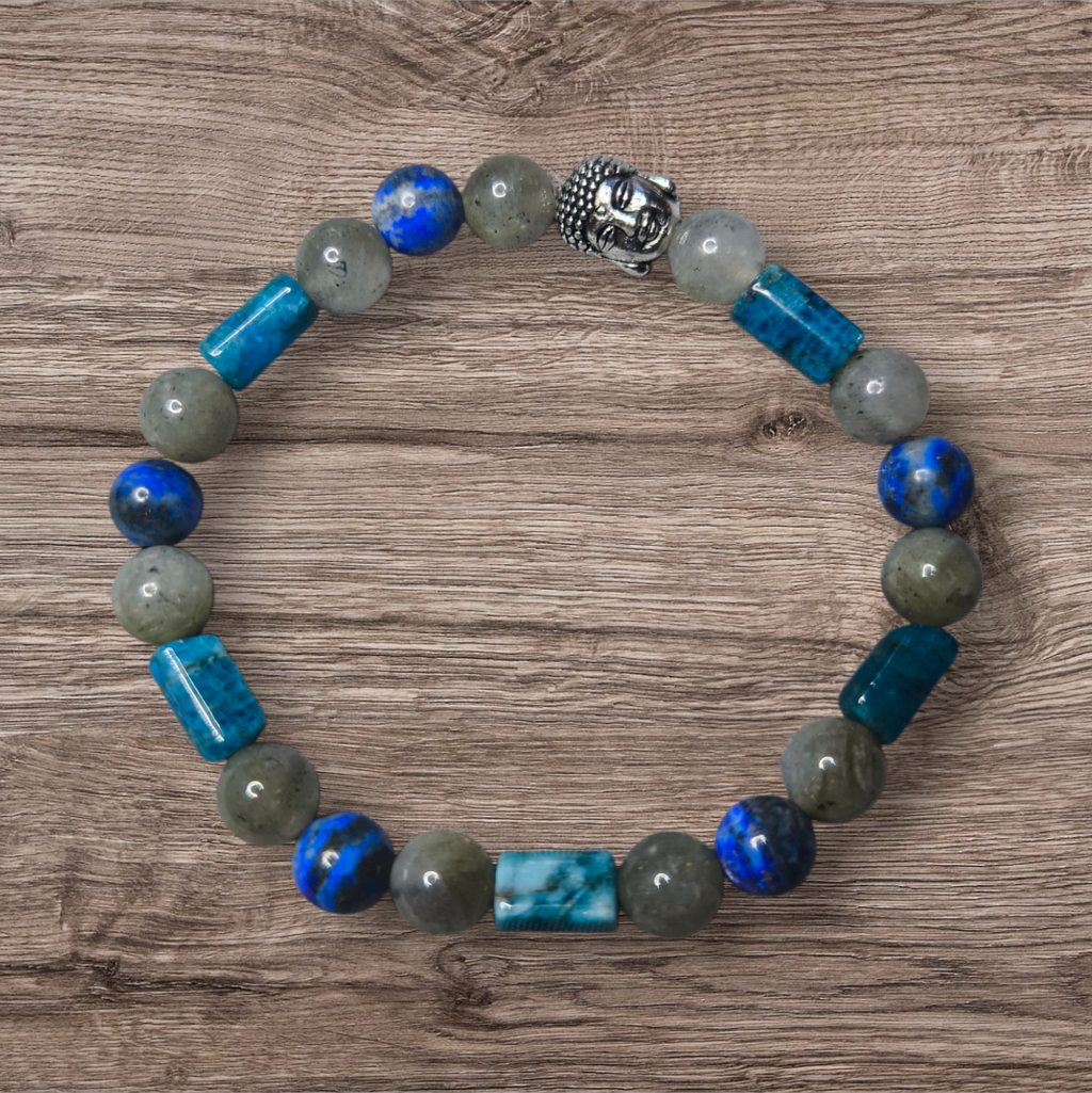 Bracelet Clarté et Intuition – Labradorite, Lapis Lazuli & Apatite bleue