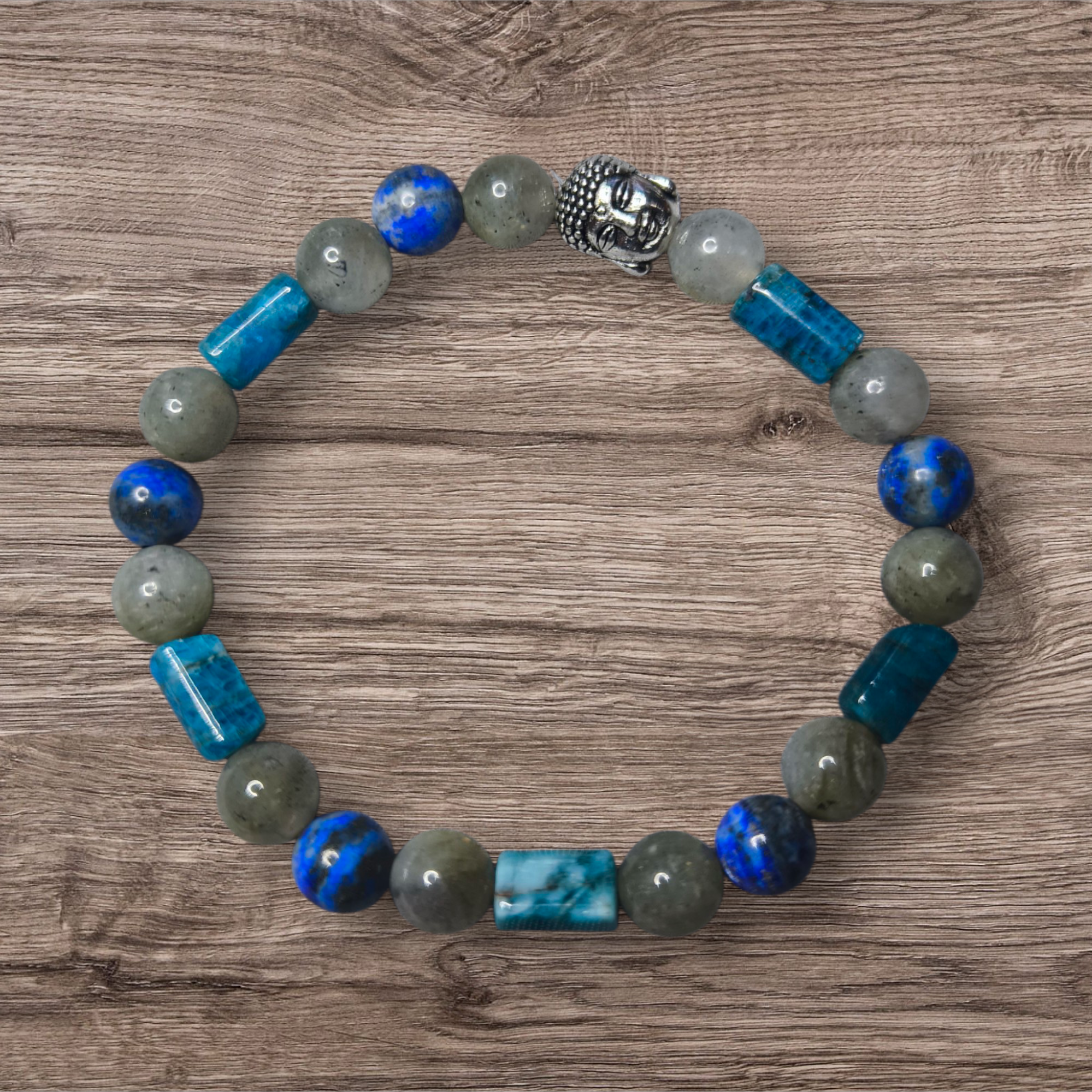 Bracelet Clarté et Intuition – Labradorite, Lapis Lazuli & Apatite bleue
