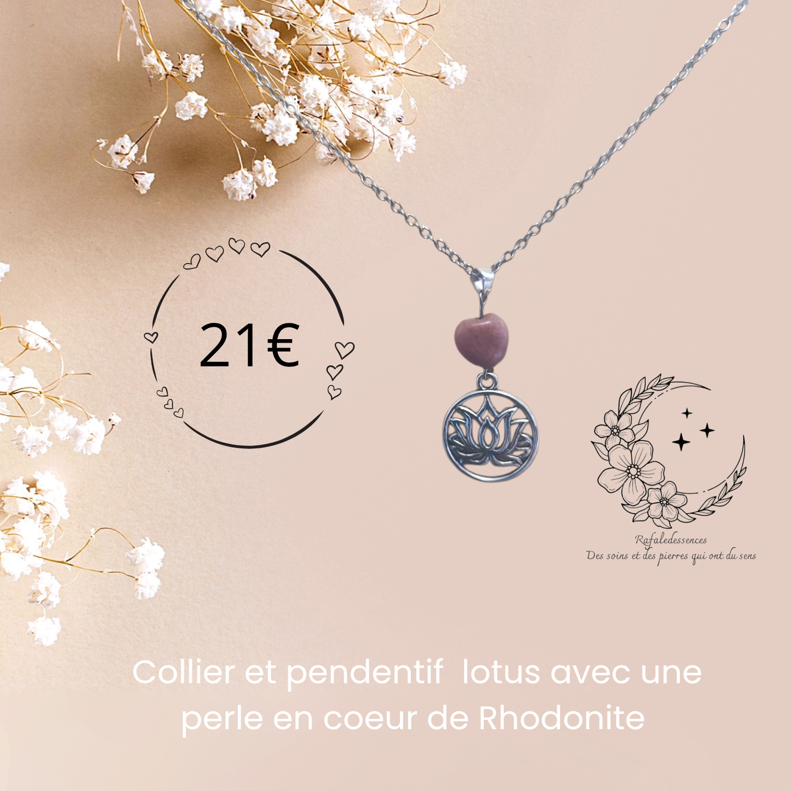 Pendentif Arbre de Vie & Cœur en Rhodonite