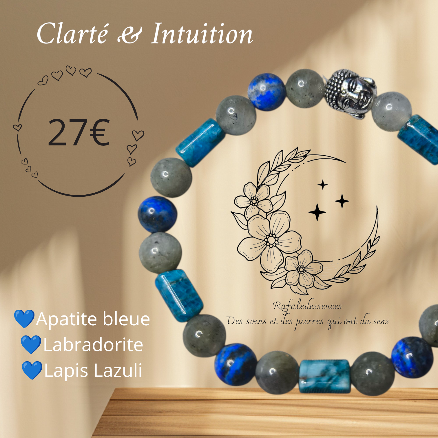 Bracelet Clarté et Intuition – Labradorite, Lapis Lazuli & Apatite bleue