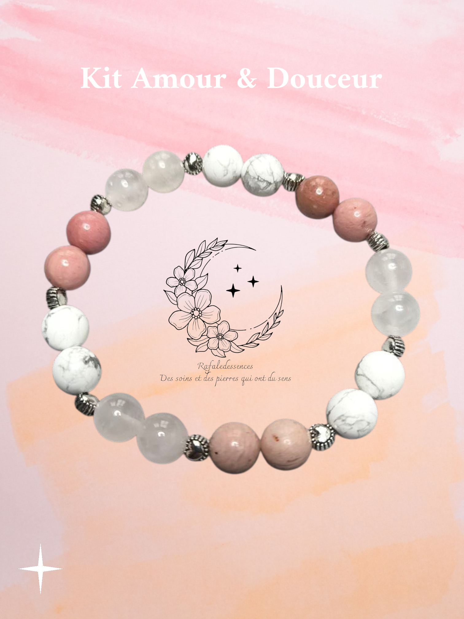 Bracelet Amour & Douceur – Rhodonite, Howlite et Quartz rose