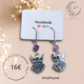 Boucles d’oreilles dormeuses Ange – Acier inoxydable & Améthyste facettée