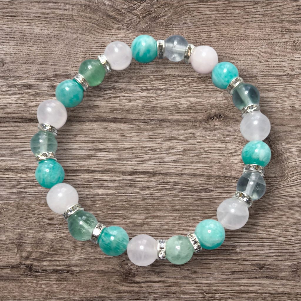 Bracelet Sérénité & Beauté – Amazonite, Quartz rose et Fluorite