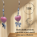Boucles d’oreilles pendantes argentées cœur rhodonite – Bijou en pierre naturelle